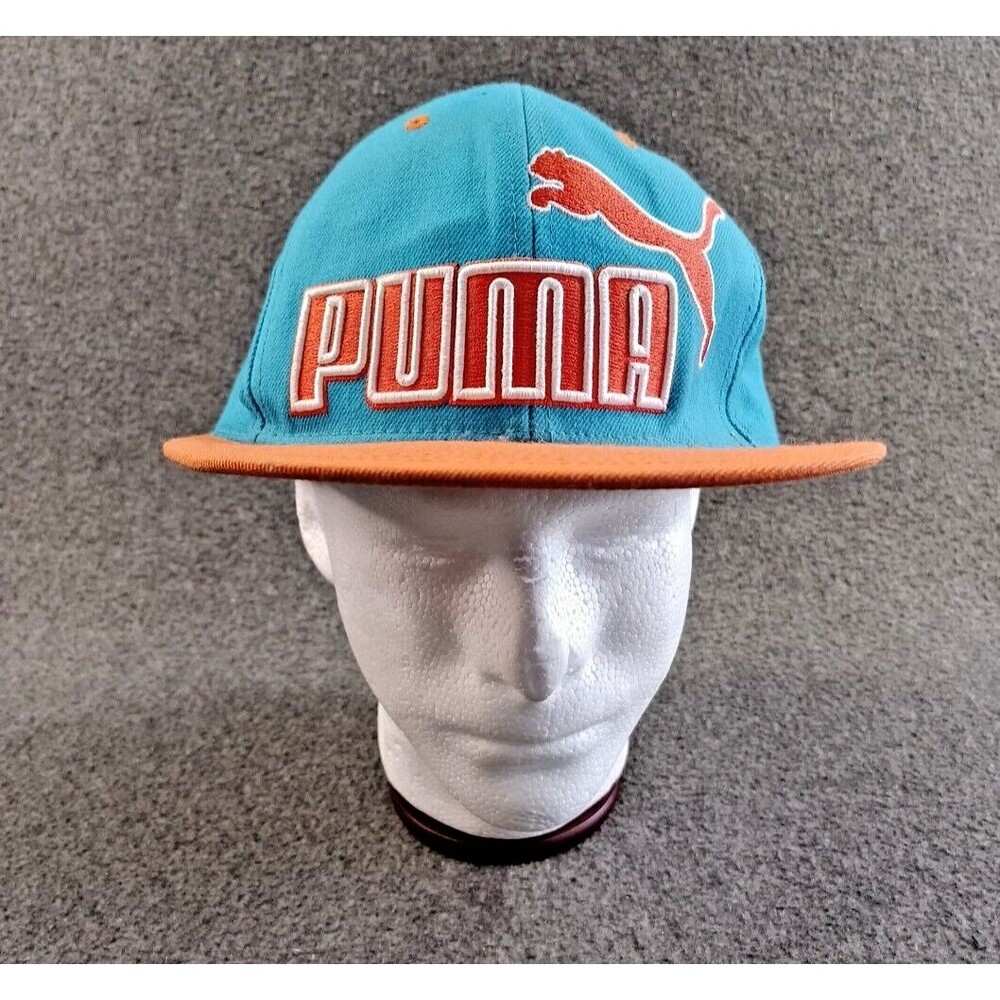 Puma Adjustable Snapback Hat Cap Orange Teal Large Logo One Size Adjustable